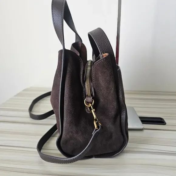American Leather Brown Suede Auburn Mini Crossbody Bag - Picture 3 of 9